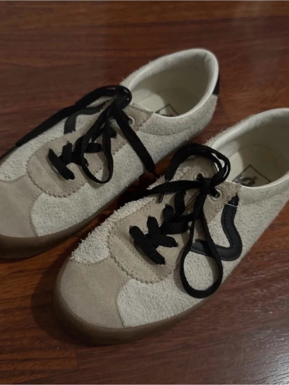 Vans Beige Suede Casual Gum Sole Sneakers with Black Laces